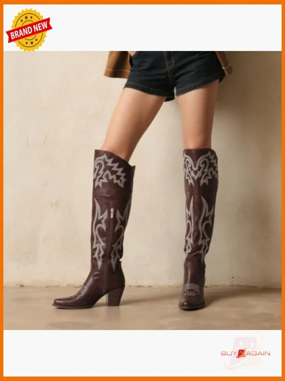 Women's Over the Knee Cowboy Boots Pointed Toe Chunky Heel Embroidered